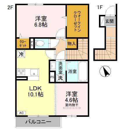 D-ROOM 天が岡(2LDK/2階)の間取り写真