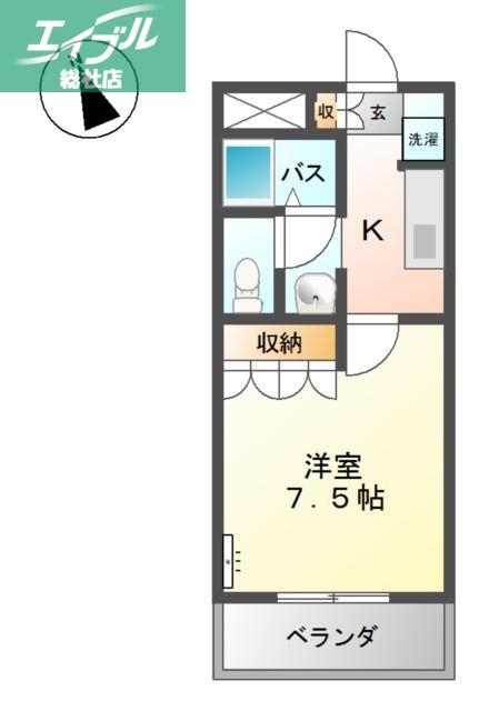 クレディール(1K/2階)の間取り写真