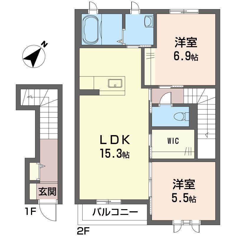 グランマスト春日C(2LDK/2階)の間取り写真