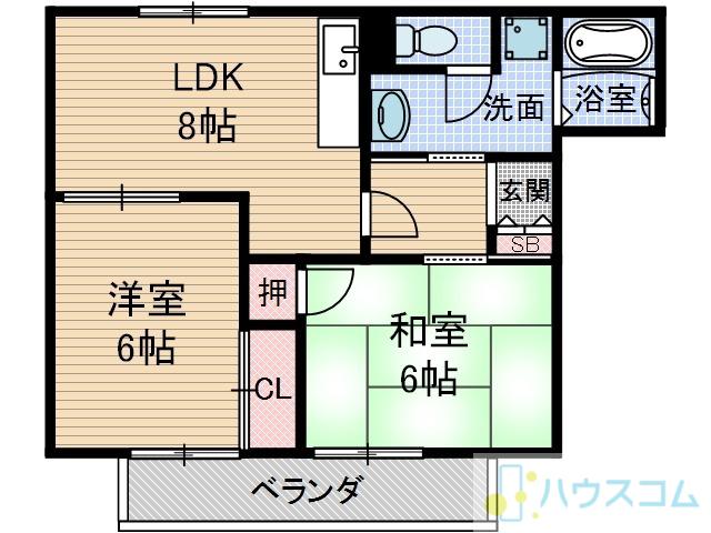 ホームタウン茨木B棟(2LDK/2階)の間取り写真