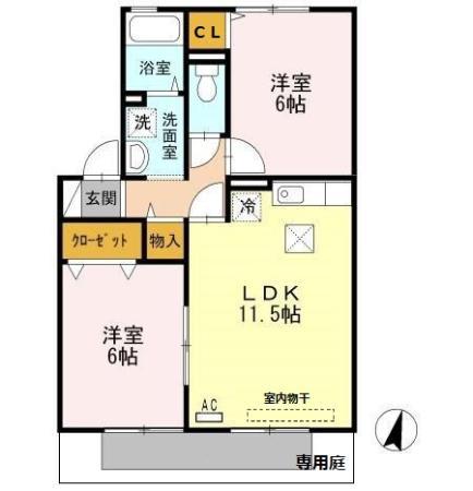 コンフォール竹松I(2LDK/1階)の間取り写真