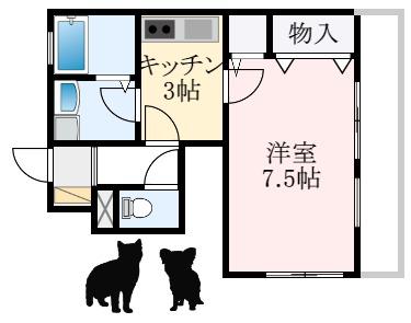 ボナールB棟(1K/1階)の間取り写真