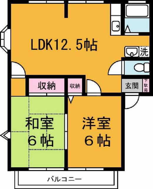 サンライフ稲荷前A・B(2LDK/2階)の間取り写真