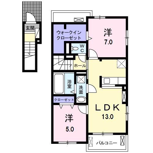 クラウンスクエア(2LDK/2階)の間取り写真