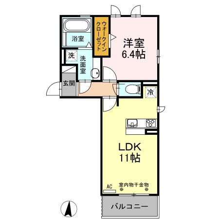 ヴィーブル フォンテーヌ(1LDK/2階)の間取り写真