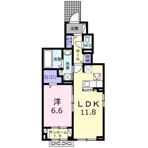 ナリワリ ハッタ(1LDK/1階)の間取り写真