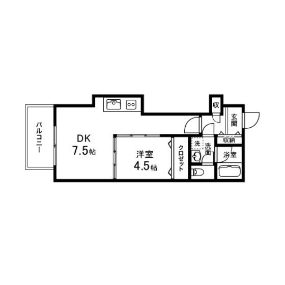 コンフォートEXE一番町(1DK/7階)の間取り写真