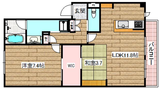 ヴィラソレーユ古曽部町B棟(2LDK/2階)の間取り写真