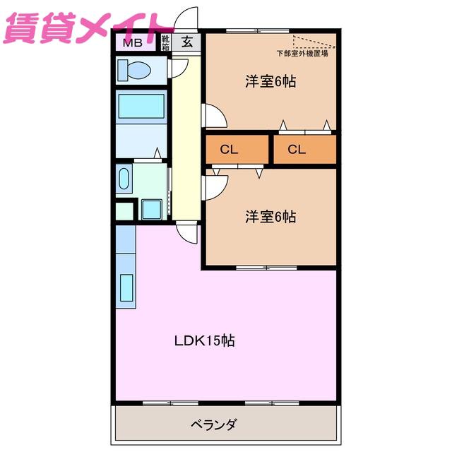 フローラルパレス(2LDK/2階)の間取り写真