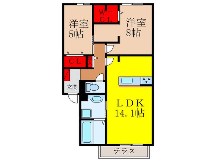 アベニール B棟(2LDK/1階)の間取り写真