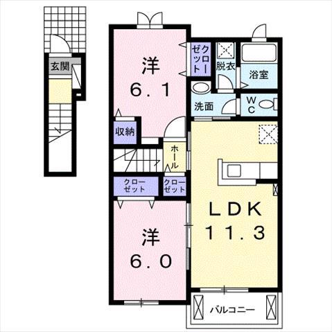 コンフォート田川・姶良(2LDK/2階)の間取り写真