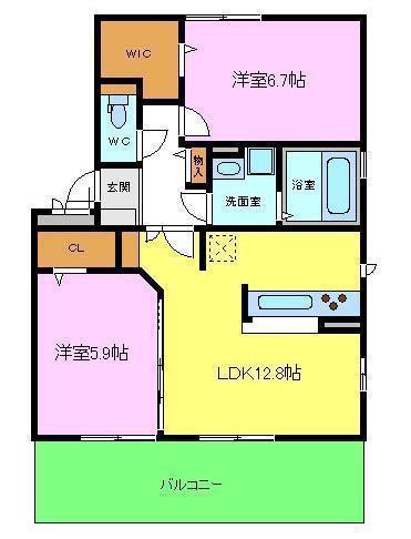 グランドゥールⅢ(2LDK/1階)の間取り写真