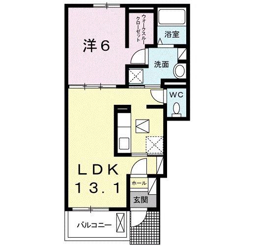 HEART未来 政枝 B(1LDK/1階)の間取り写真