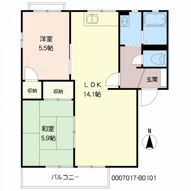 TSS別府 II(2LDK/1階)の間取り写真