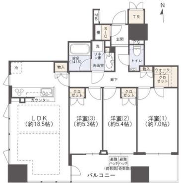 クレヴィアタワー御堂筋本町(3LDK/24階)の間取り写真