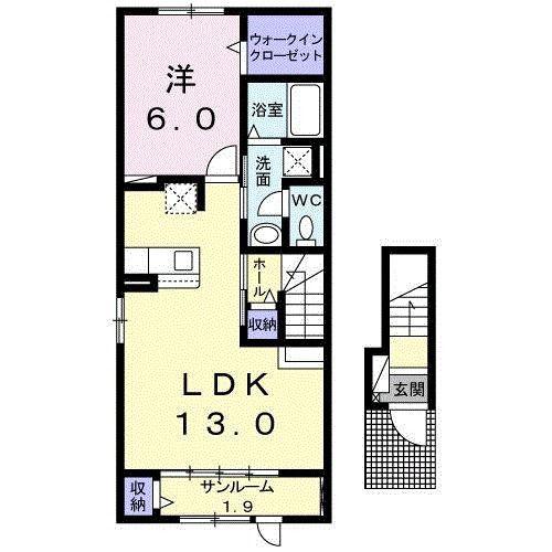 ブライトレジデンスB(1LDK/2階)の間取り写真