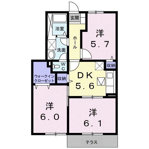 オーブリーS(3K/1階)の間取り写真