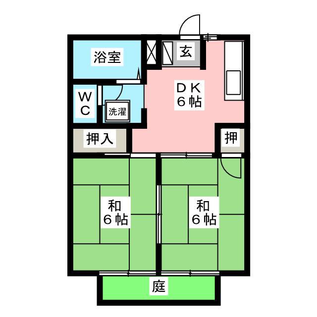 エレガンスかわい A(2DK/1階)の間取り写真