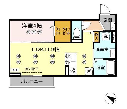 サンガーデン新山口 B(1LDK/1階)の間取り写真