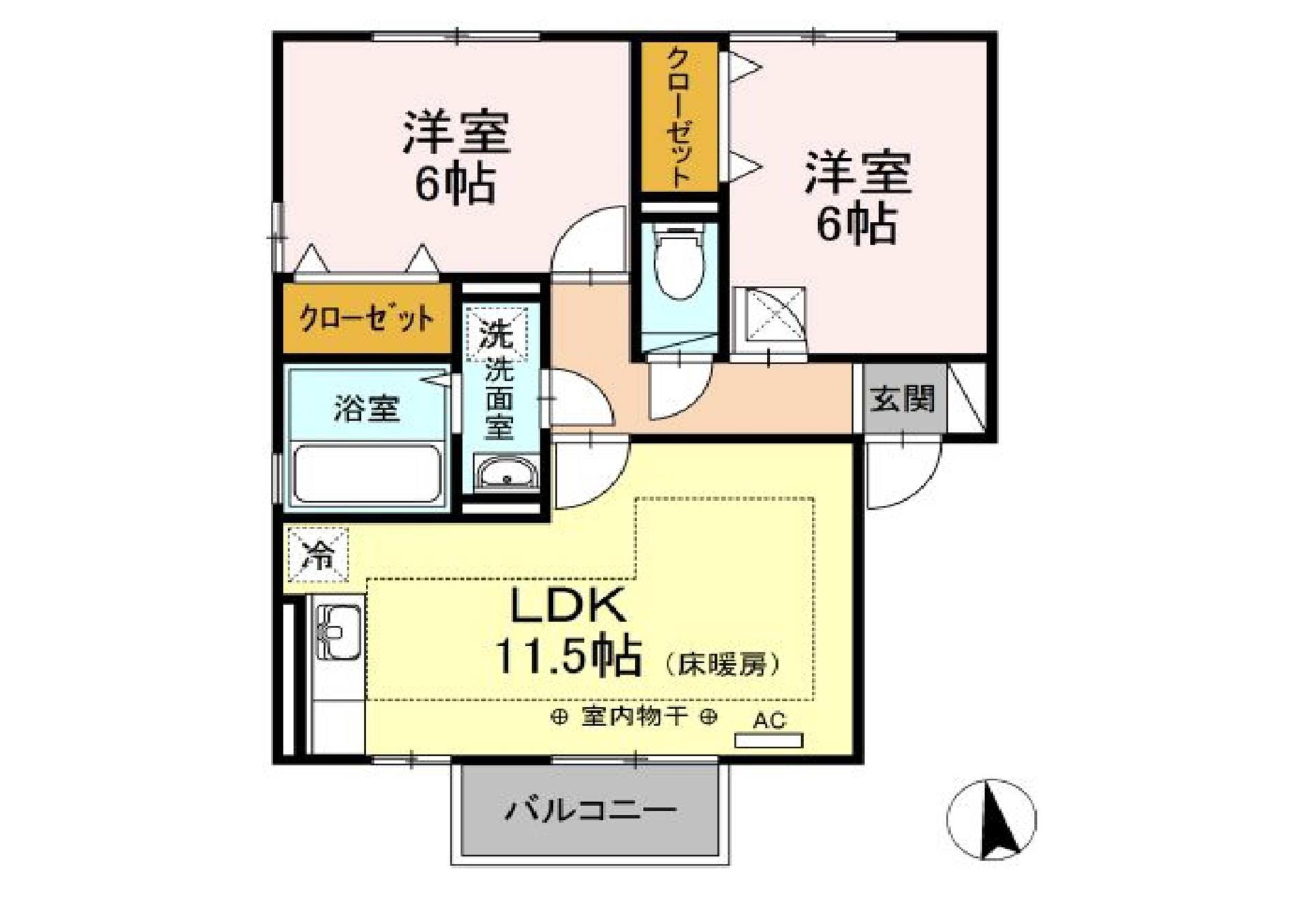 サザンスクエアC(2LDK/2階)の間取り写真