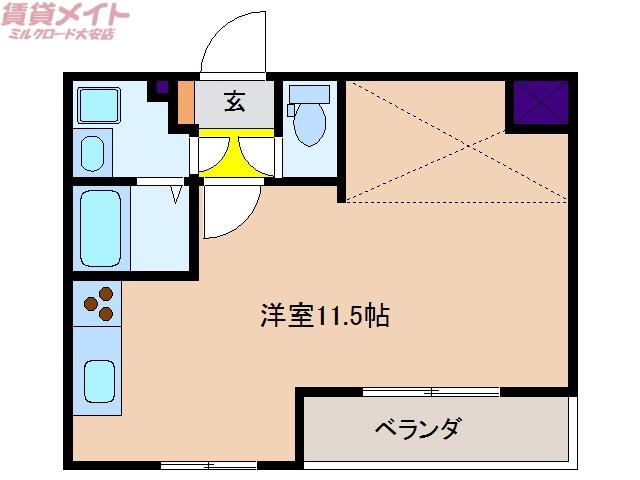 プロミネント菰野(ワンルーム/1階)の間取り写真