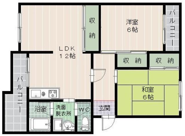 タウンコーポ大賀(2LDK/4階)の間取り写真