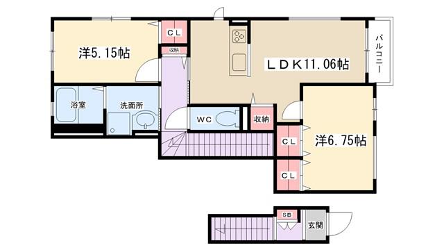 東淵野辺3丁目アパート(2LDK/2階)の間取り写真