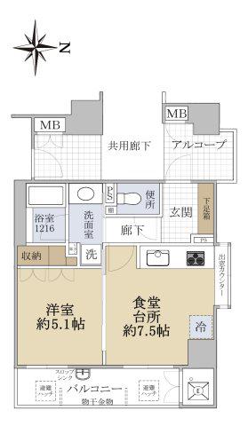 塚口駅前アーバンライフ(1DK/6階)の間取り写真