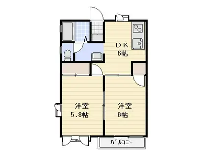 ベルクハイツII(2DK/1階)の間取り写真