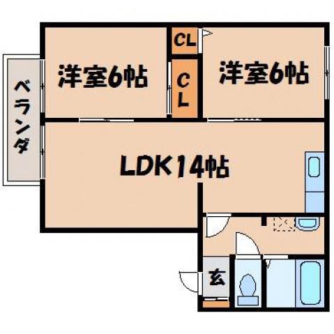 瀬野ハイライフタウンC(2LDK/2階)の間取り写真