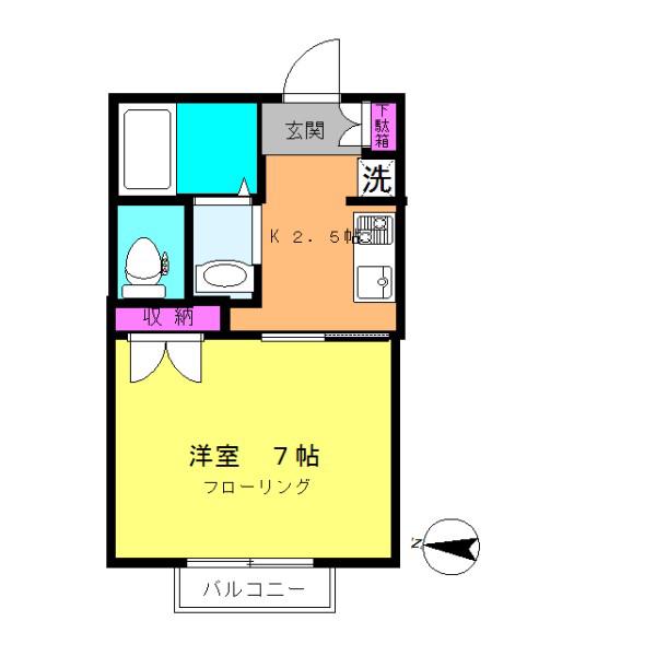ビューテラスII(1K/1階)の間取り写真