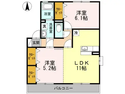 アネックスMII C棟(2LDK/2階)の間取り写真