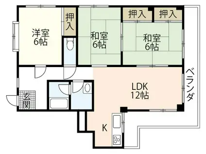 第2向山ハイツ(3LDK/3階)の間取り写真