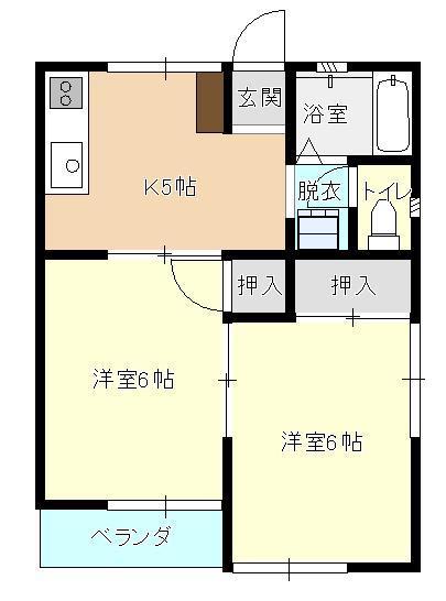 甲子ハイツ B棟(2K/1階)の間取り写真