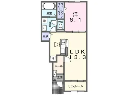 アヴニール・ヒルズIV(1LDK/1階)の間取り写真