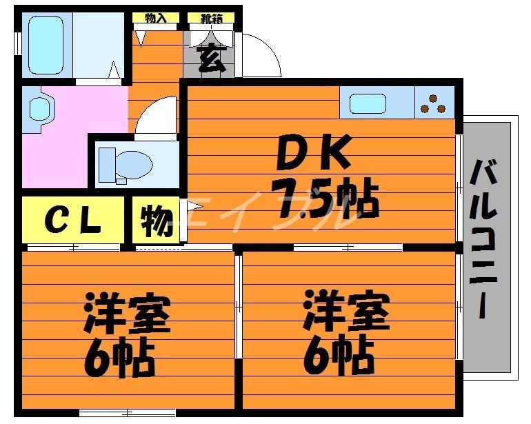 サンクオーレII(2DK/2階)の間取り写真