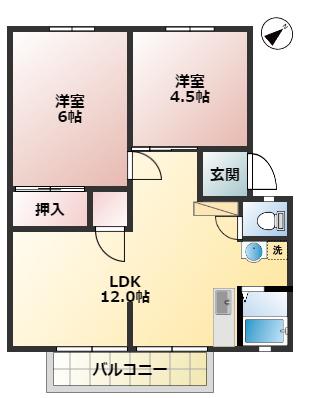 サンフラワー北鴻巣B(2LDK/1階)の間取り写真