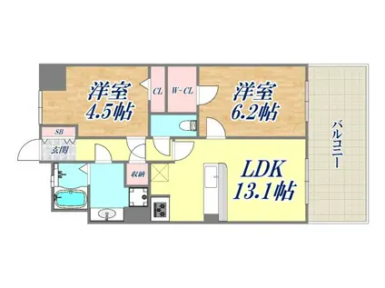 ワコーレ元町セリュックス(2LDK/10階)の間取り写真
