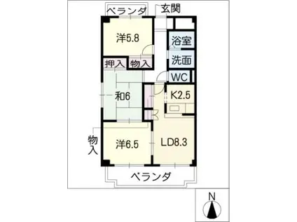 キンミツワ司ビル(3LDK/6階)の間取り写真