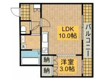 リバーコート清武(1LDK/3階)の間取り写真