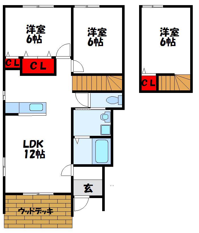 グランキューブB(3LDK/1階)の間取り写真