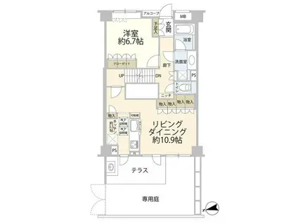 クレッセント二子玉川アッサンブラージュ(1LDK/1階)の間取り写真