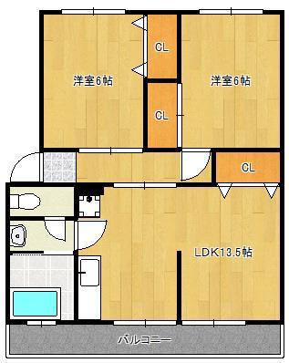 グリーンハイツうえだ(2LDK/5階)の間取り写真