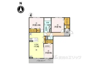 近鉄奈良線 新大宮駅 徒歩18分 3階建 築1年(3LDK/3階)の間取り写真