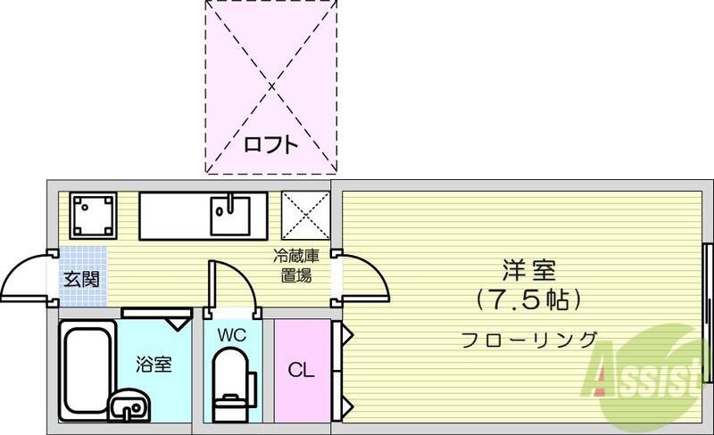 ホワイトキャッスル南小泉ビレジB棟(1K/1階)の間取り写真