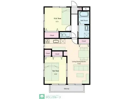 桜コートII(2LDK/1階)の間取り写真