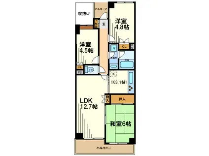 マートルコート調布第2(3LDK/4階)の間取り写真