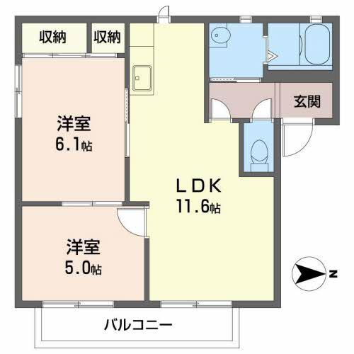 バリュージュ龍野(2LDK/1階)の間取り写真