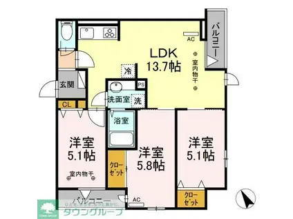 バレンシア(3LDK/3階)の間取り写真