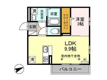 光レジデンス B棟(1LDK/2階)の間取り写真